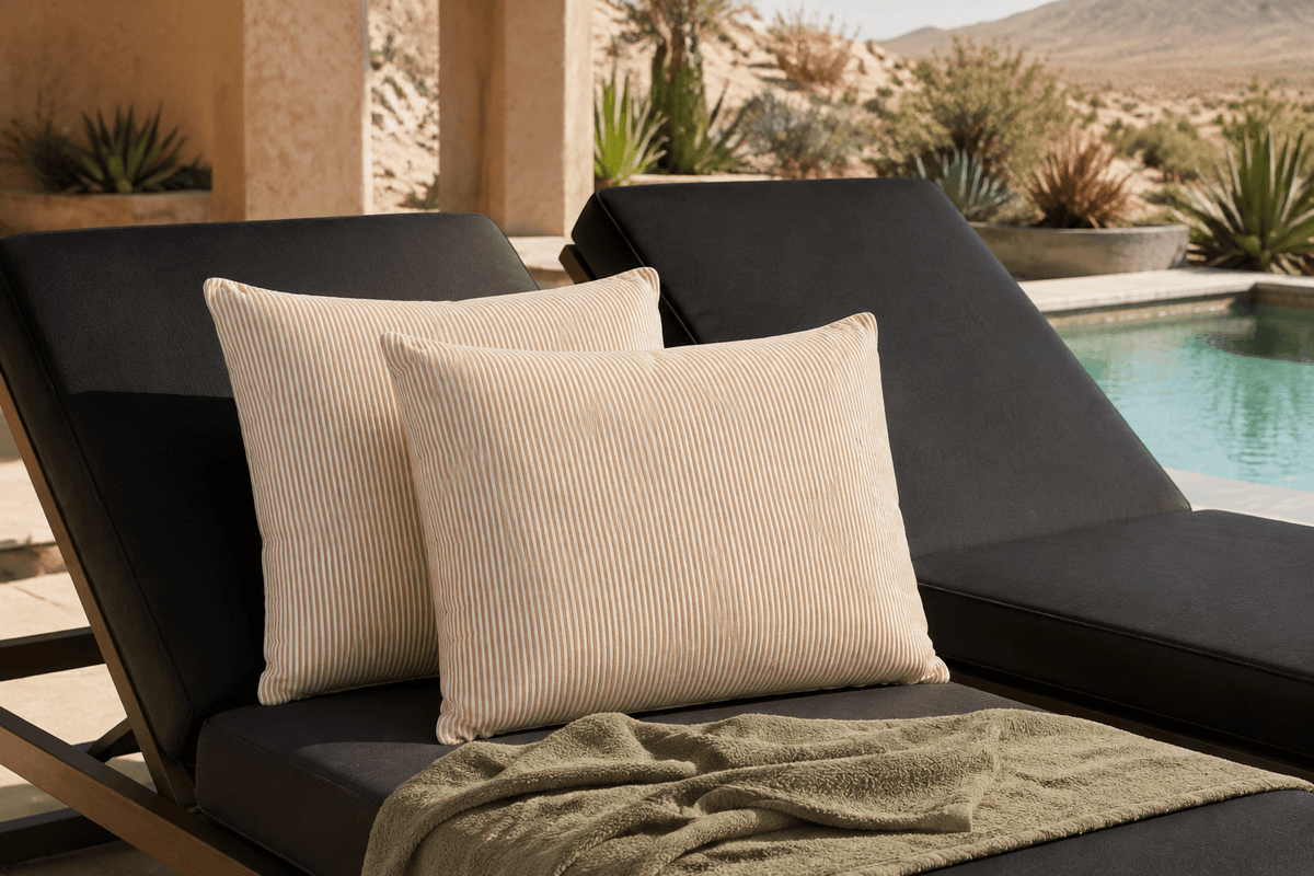 Beige Stripe Outdoor Cushion Covers – 2 Pack | Neutral Patio Pillow Covers | Fits IKEA Duvholmen & Kuddarna