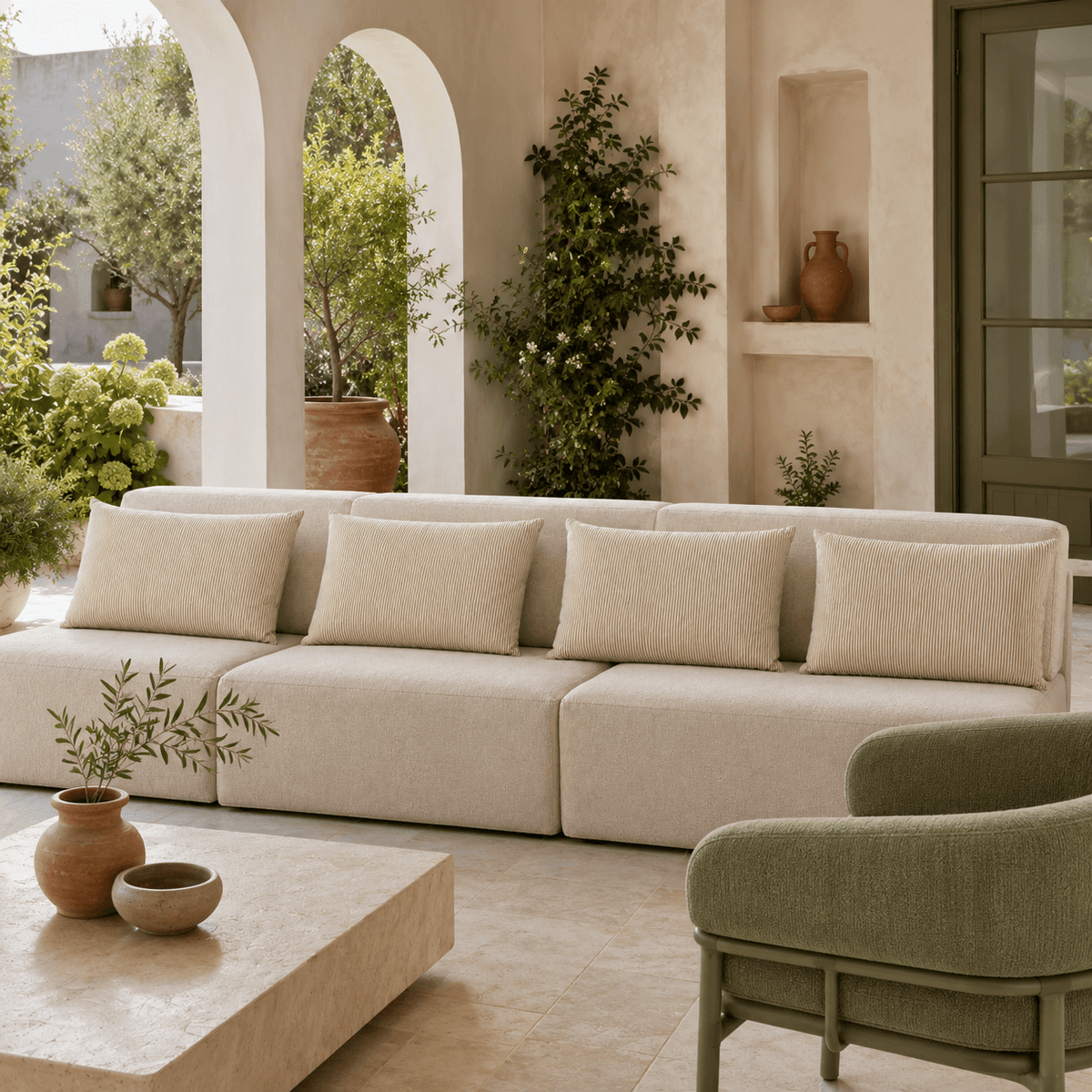 Beige Stripe Outdoor Cushion Covers – 2 Pack | Neutral Patio Pillow Covers | Fits IKEA Duvholmen & Kuddarna