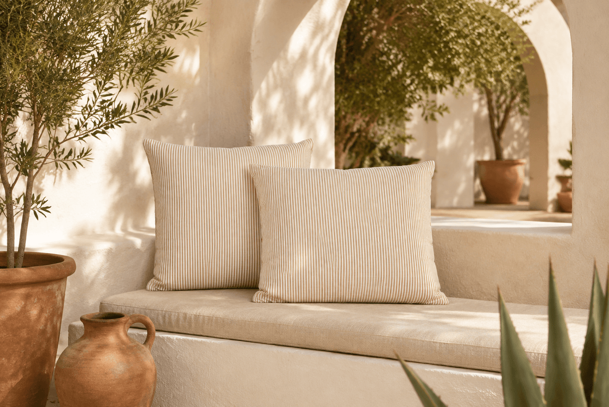 Beige Stripe Outdoor Cushion Covers – 2 Pack | Neutral Patio Pillow Covers | Fits IKEA Duvholmen & Kuddarna