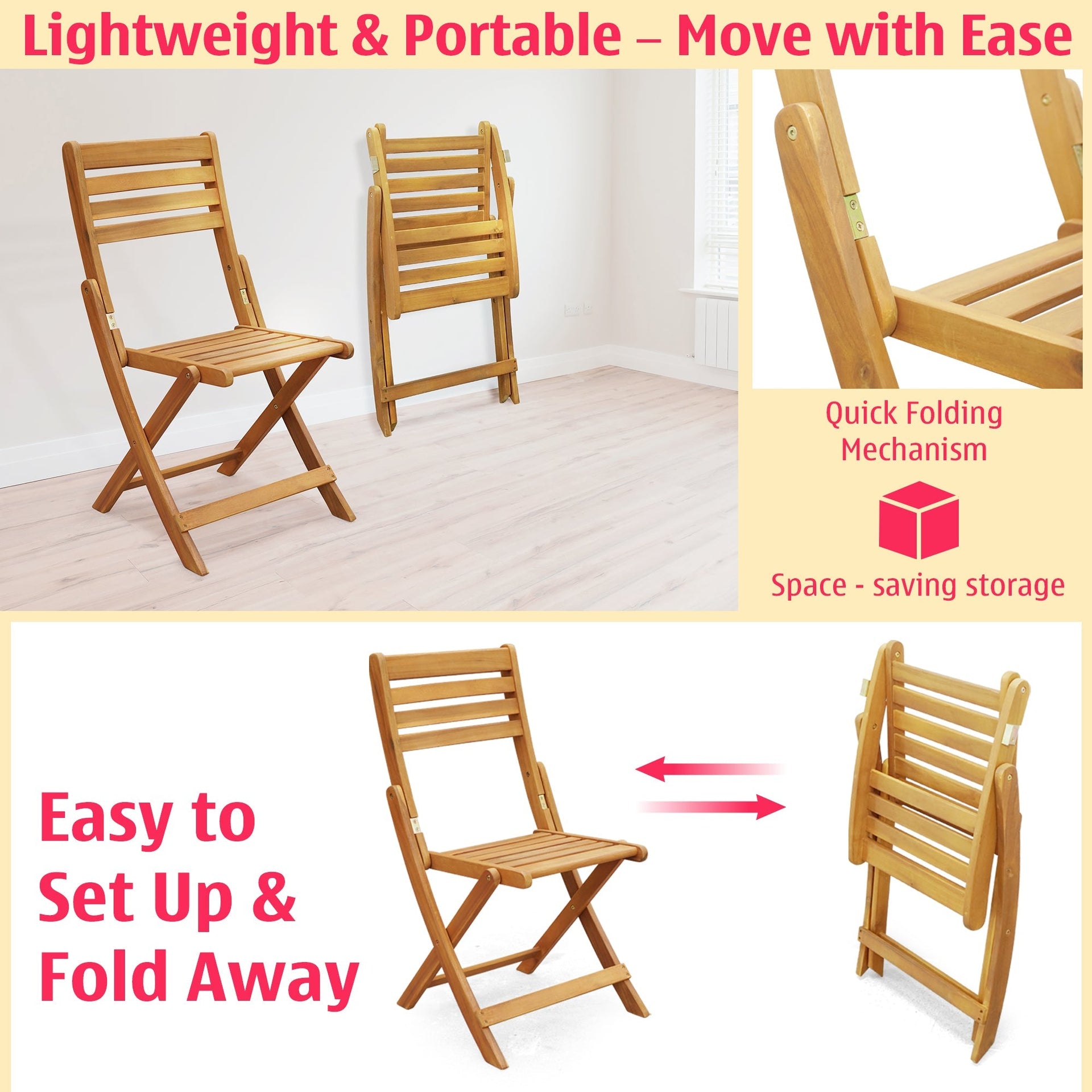 Tranquillo Anya Acacia Wood Folding Chairs Set of 2