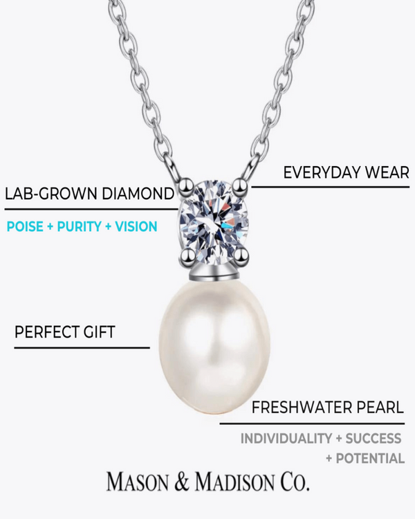 Best Trending Trendy Diamond Pearl Pendant Necklace + Pearl Stud Earrings Jewelry Bundle Set Jewelry Gift on Sale for Women, Lady, Mother, Wife