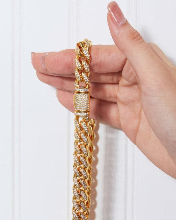 Best Trending Trendy Gold Diamond Chain Necklace Bracelet Bundle Set Jewelry Gift on Sale for Women, Lady, Mother, Wife