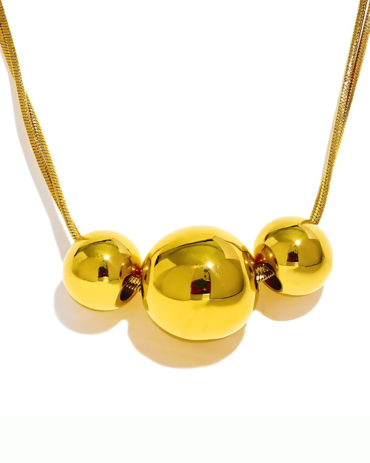 Gold Pendant Necklace - Triple Beads