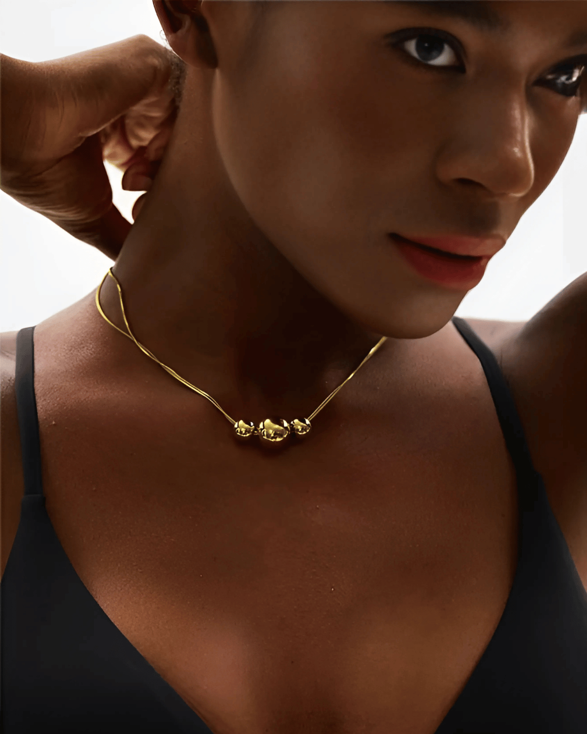 Gold Pendant Necklace - Triple Beads