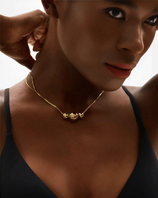 Gold Pendant Necklace - Triple Beads