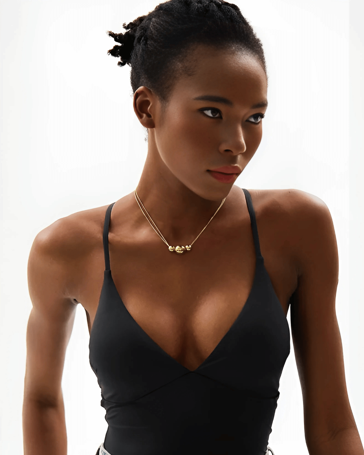 Gold Pendant Necklace - Triple Beads