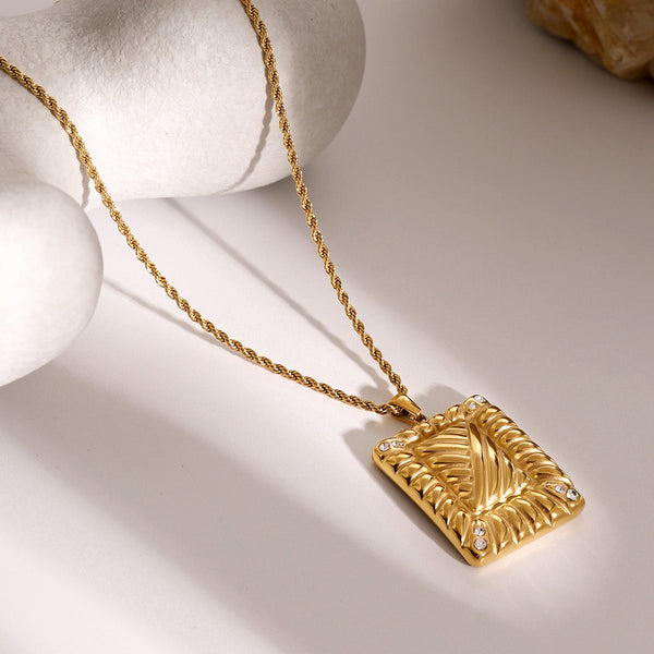 Gold Rectangle With Diamonds Pendant Necklace