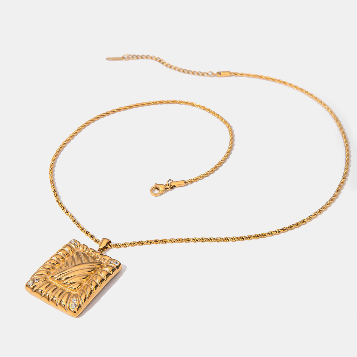 Gold Rectangle With Diamonds Pendant Necklace
