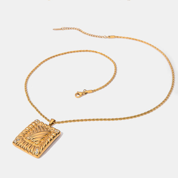 Gold Rectangle With Diamonds Pendant Necklace