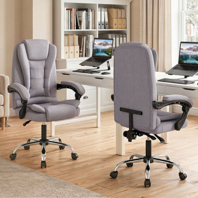 Big High Back Executive Chair with Linkage Armrests and Leather Padded Seat for Office-Gray
