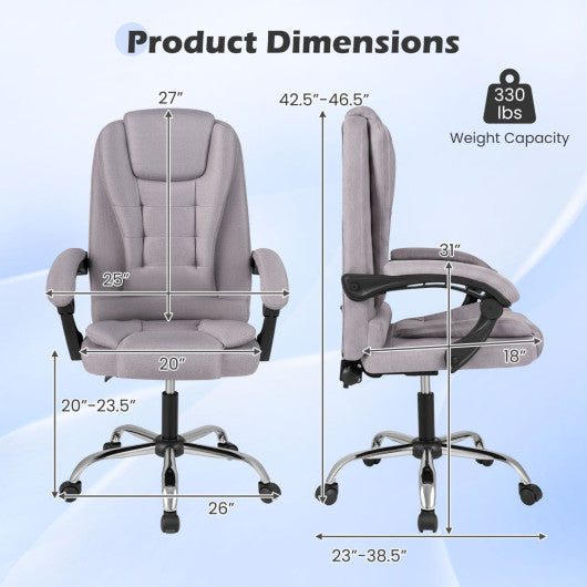 Big High Back Executive Chair with Linkage Armrests and Leather Padded Seat for Office-Gray