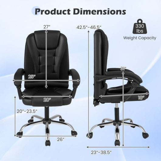 Big High Back Executive Chair with Linkage Armrests and Leather Padded Seat for Office-Black