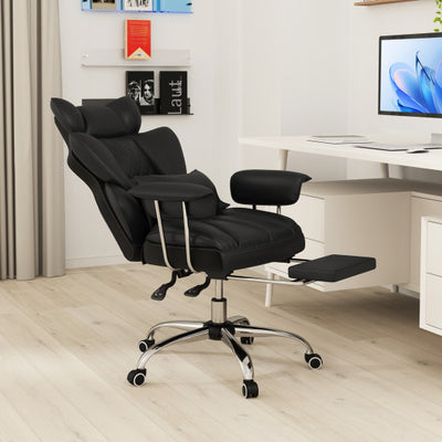 Big and Tall Executive Office Desk Chair with Footrest-Black