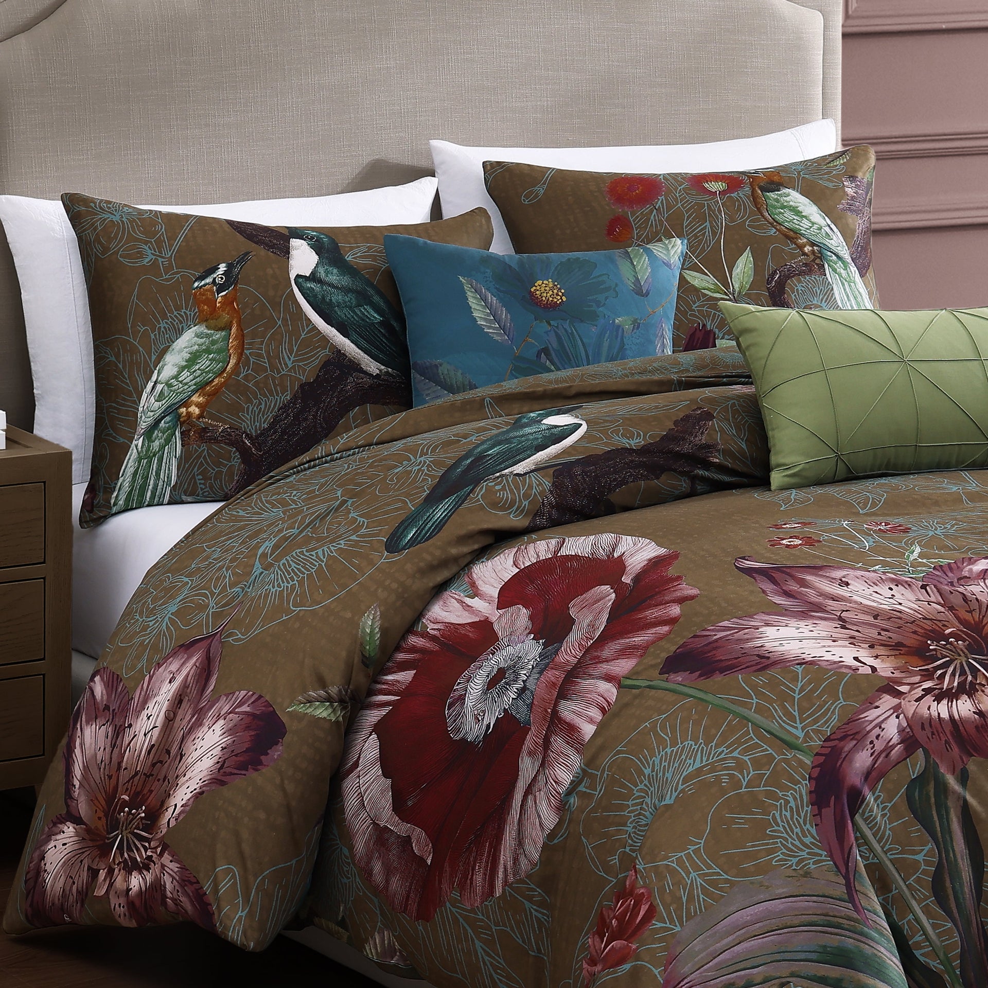 Bebejan Birds on Chocolate Brown 5 Piece Reversible Comforter Set
