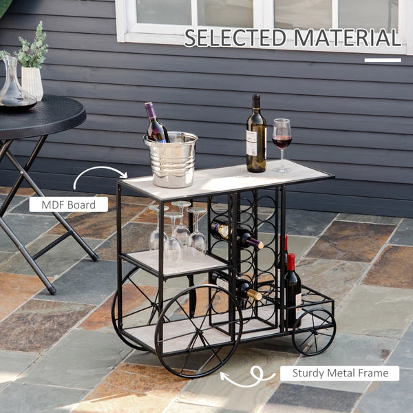 16-Bottle Mobile Bar Cart with Wine Rack Storage, Featuring an Elegant Design & Three Shelves for Storage/Display