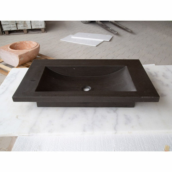 Black Andesite Natural Stone Rectangular Sink Honed/Matte (W)20