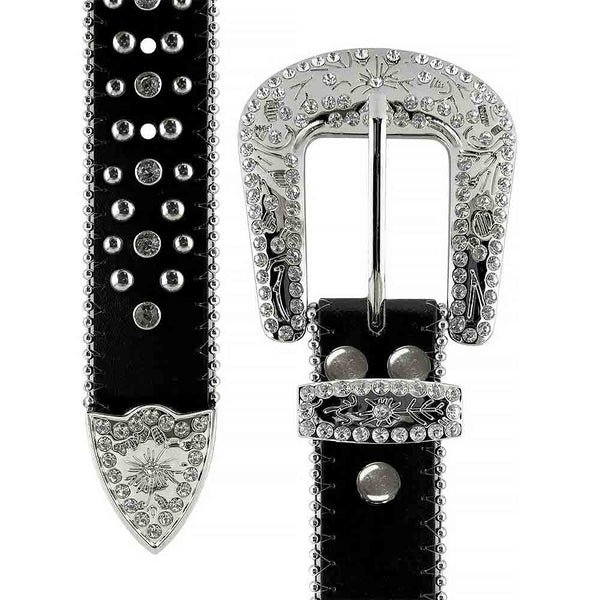 Black Cross Stones With Studs And White Stones Studded Rhinestones Belts