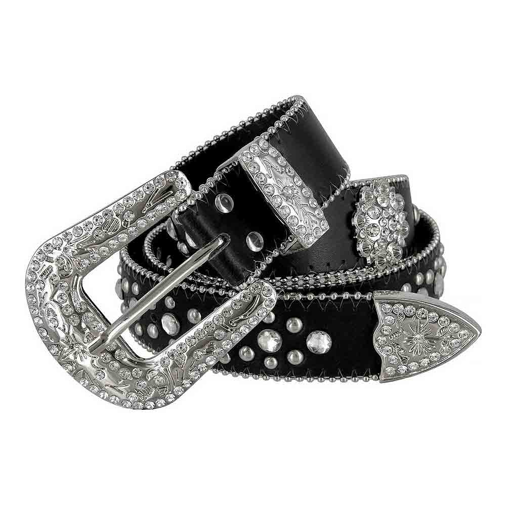 Black And Silver Flower Rhinestones Belt