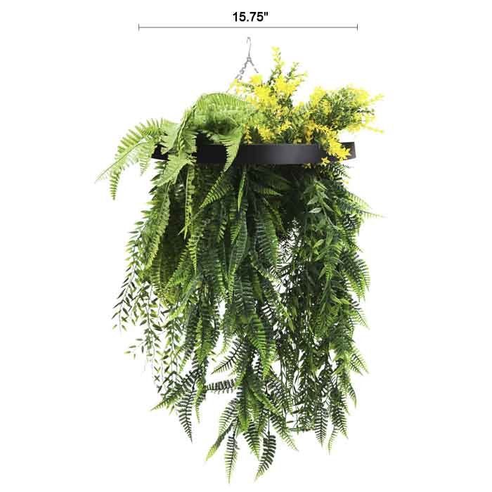 Bright Tropical Foliage Artificial Hanging Disc 15.75in – Black Frame – UV Resistant