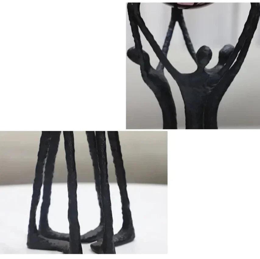 Black Iron Figure Sculpture with Silver Sphere for Your Modern Home