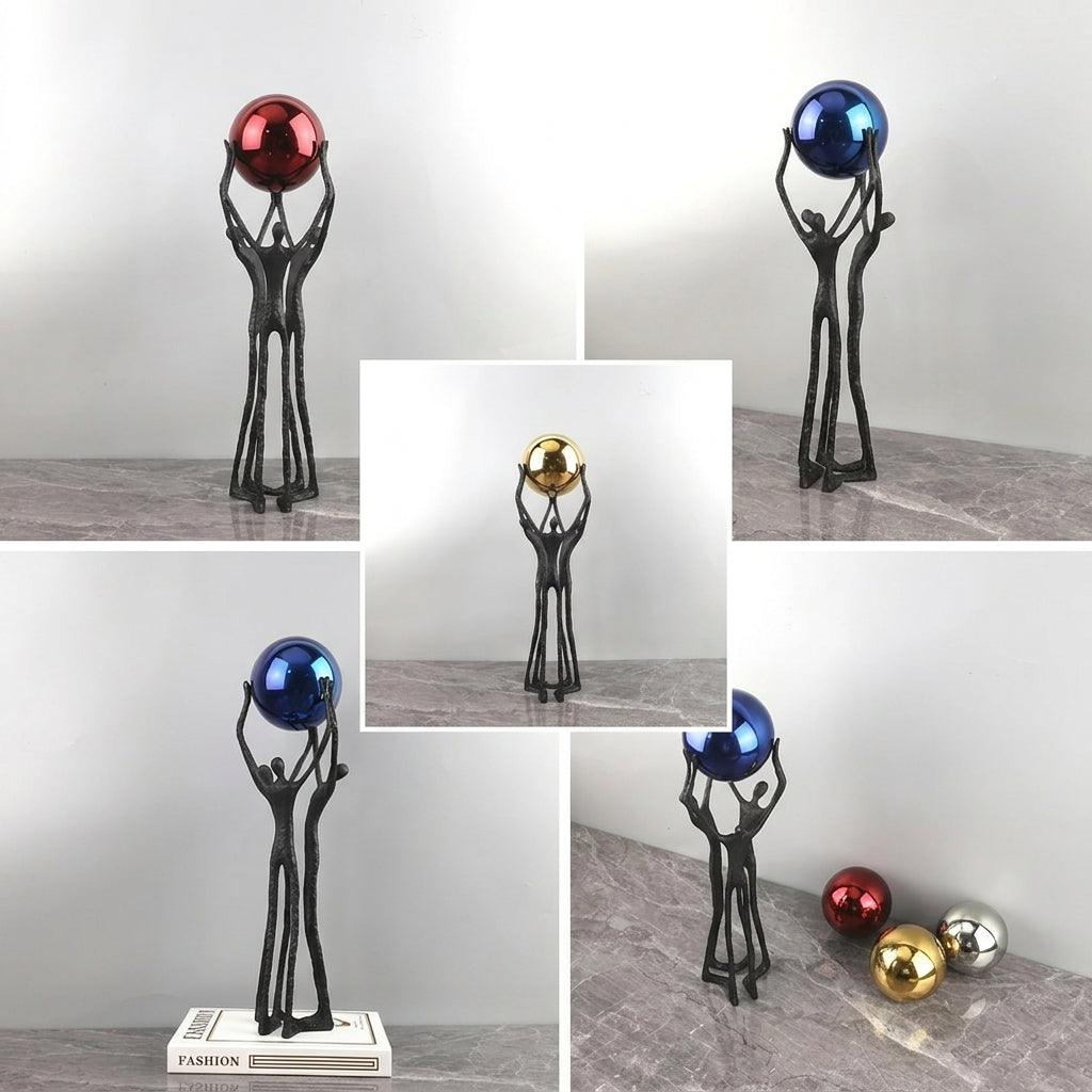 Black Iron Figure Sculpture with Silver Sphere for Your Modern Home
