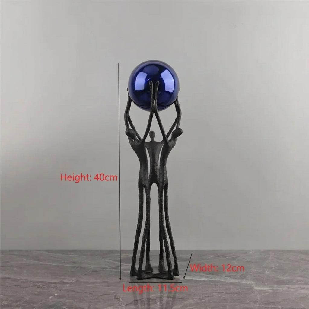Black Iron Figure Sculpture with Silver Sphere for Your Modern Home