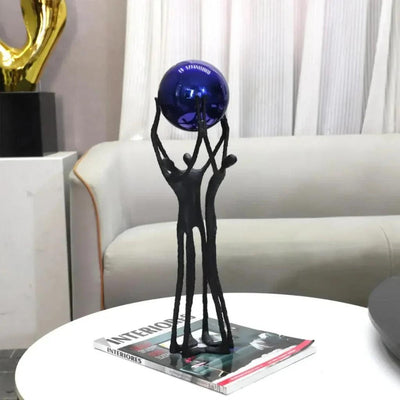 Black Iron Figure Sculpture with Silver Sphere for Your Modern Home
