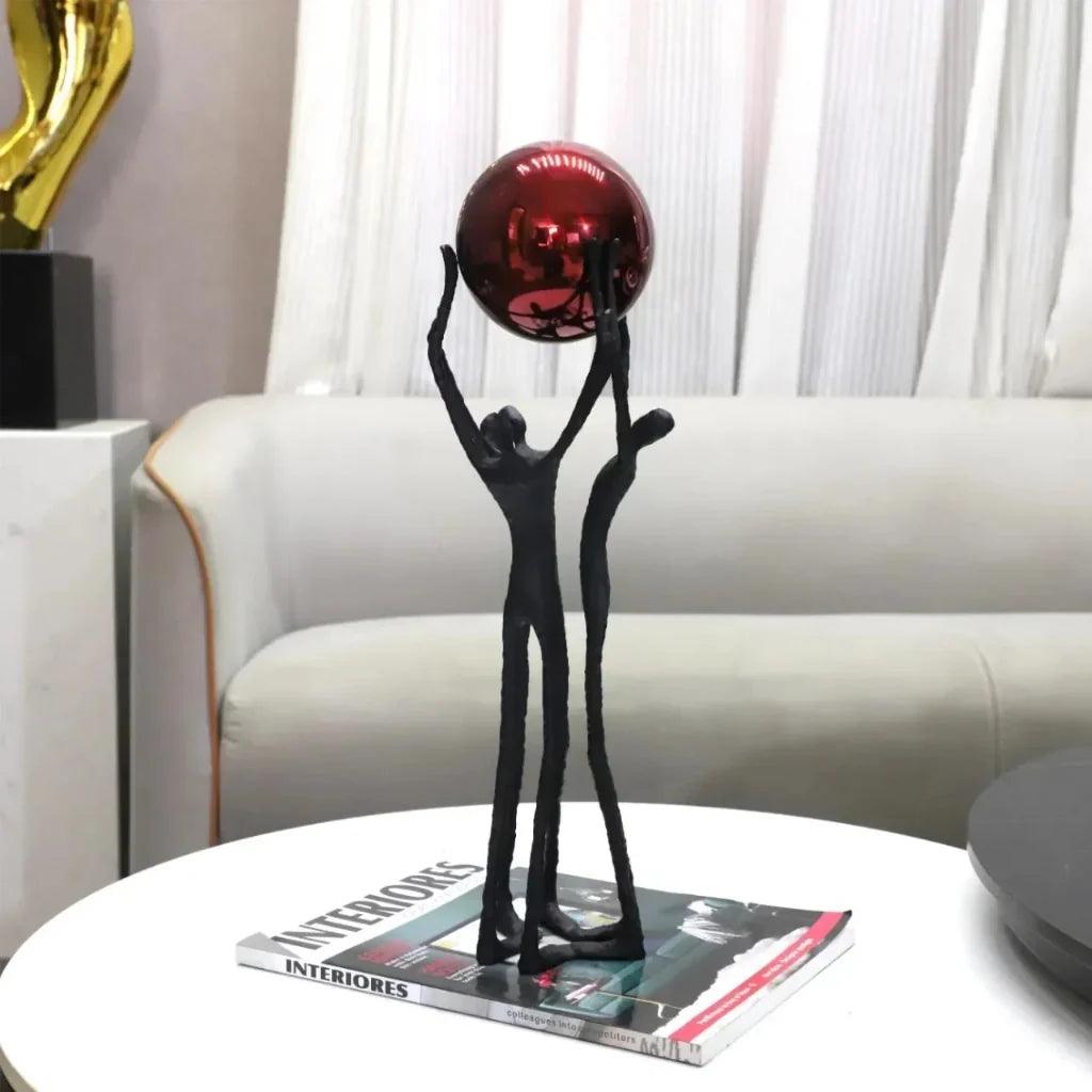 Black Iron Figure Sculpture with Silver Sphere for Your Modern Home