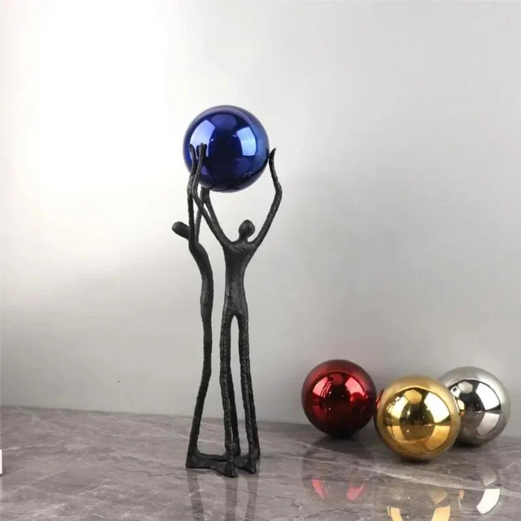 Black Iron Figure Sculpture with Silver Sphere for Your Modern Home