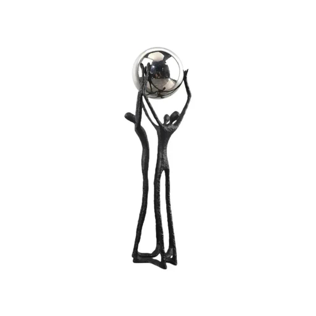Black Iron Figure Sculpture with Silver Sphere for Your Modern Home