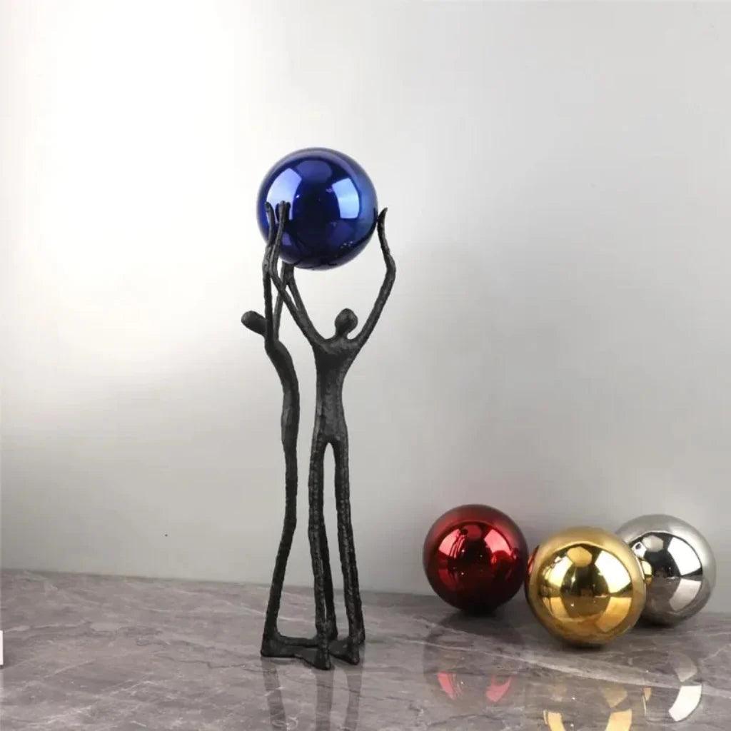 Black Iron Figure Sculpture with Silver Sphere for Your Modern Home