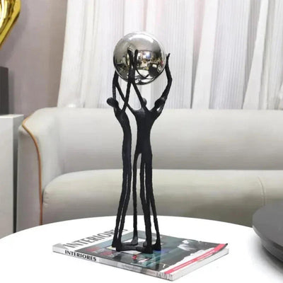 Black Iron Figure Sculpture with Silver Sphere for Your Modern Home