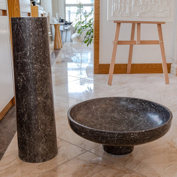 Natural Stone Black Marble Pedestal Round Sink Polished (D)20