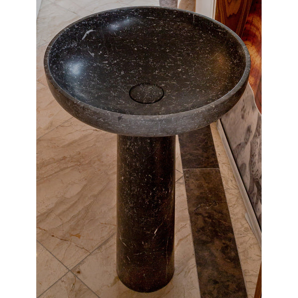 Natural Stone Black Marble Pedestal Round Sink Polished (D)20