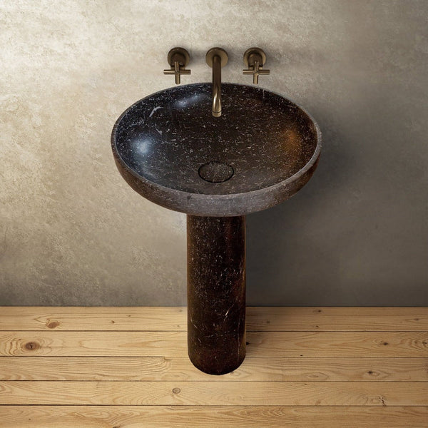 Natural Stone Black Marble Pedestal Round Sink Polished (D)20