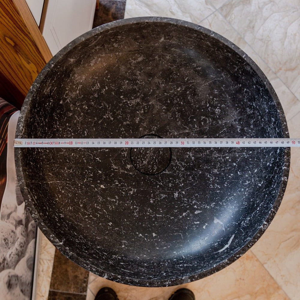 Natural Stone Black Marble Pedestal Round Sink Polished (D)20
