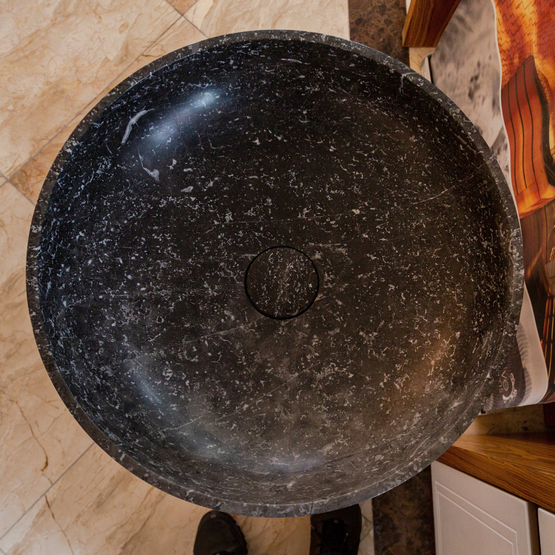 Natural Stone Black Marble Pedestal Round Sink Polished (D)20