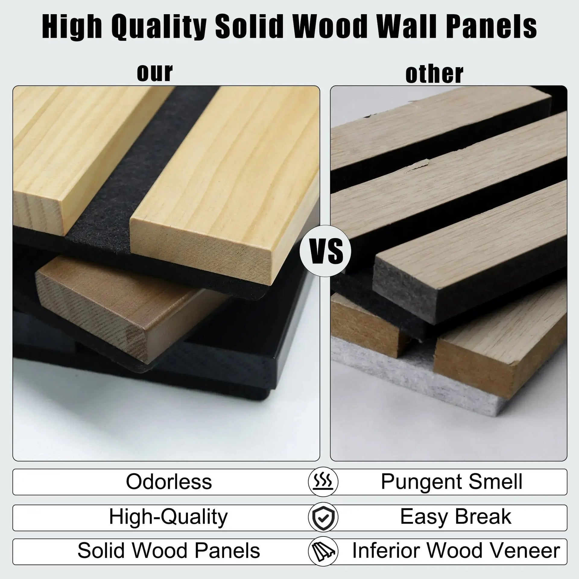 Black Solid Wood Acoustic Slat Wall Panels (Broad Strip)