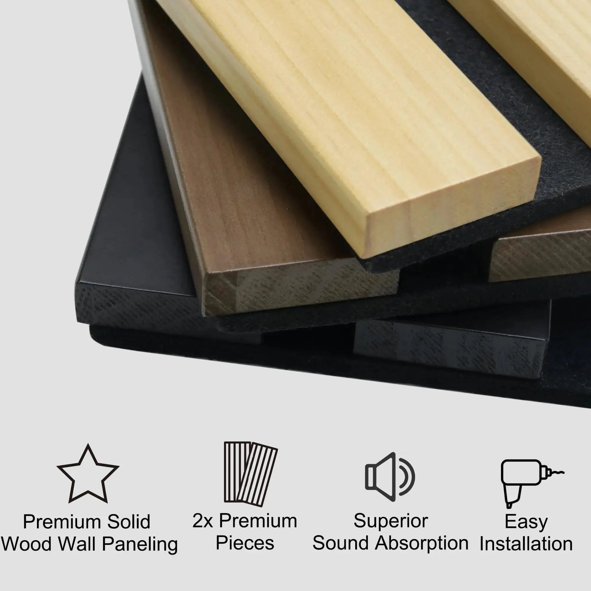 Black Solid Wood Acoustic Slat Wall Panels (Broad Strip)