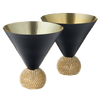 The Wine Savant Diamond Studded Martini Glasses Set of 2 Black & Gold Rimmed Modern Cocktail Glass, Rhinestone With Stemless Crystal Ball Base, Bar or Party 10.5oz, Swarovski Style Crystals