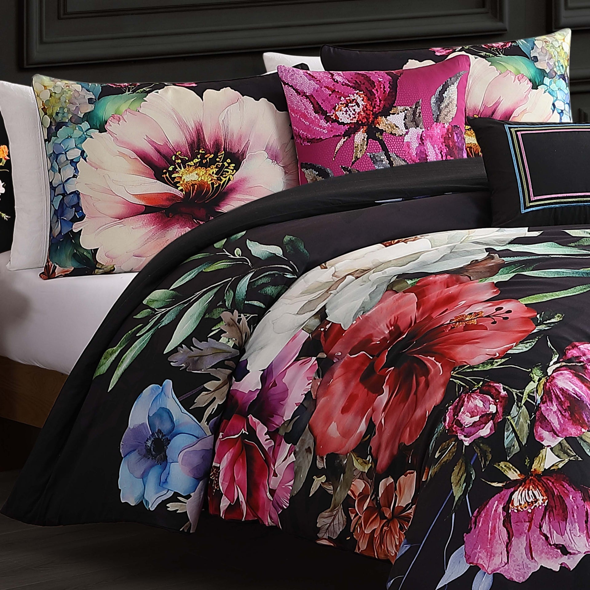 Bebejan Black Night Poppies 5 Piece Reversible Comforter Set