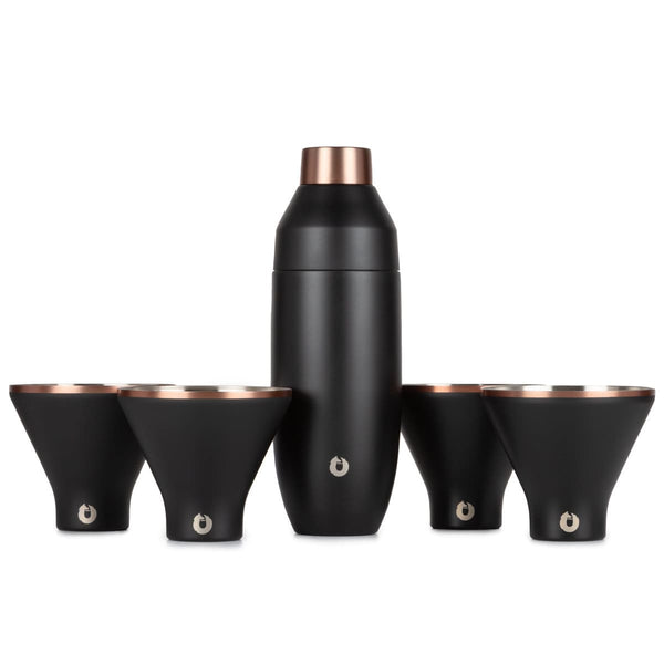 Stainless Steel Cocktail Shaker and Martini Glass Set, Black