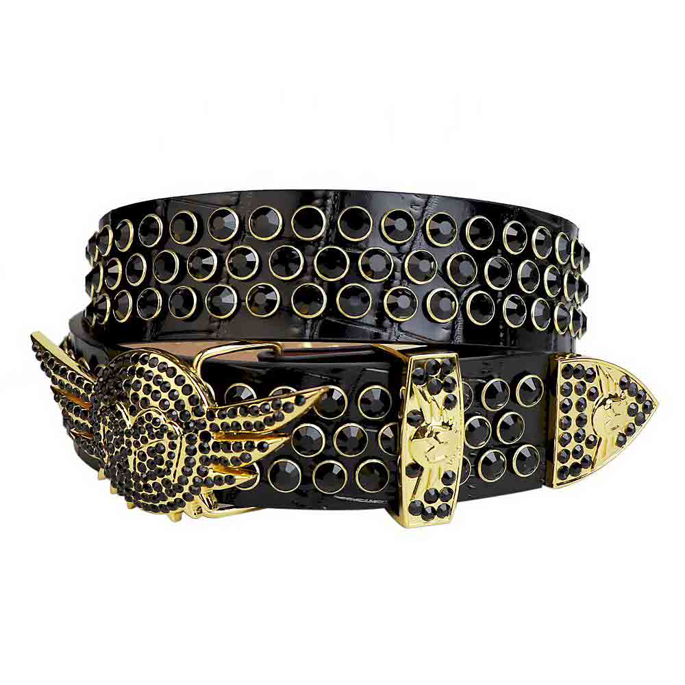 Gold Wing Buckle With Black Rhinestone Belt