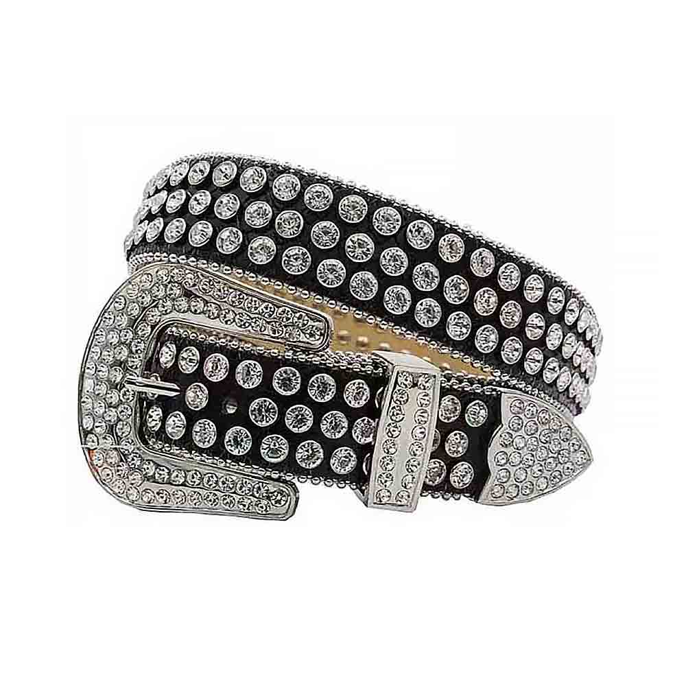 Black Strap With White Rhinestone Belt