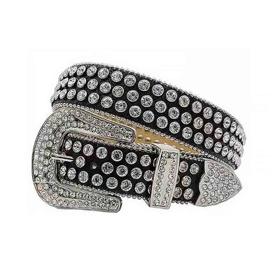 Black Strap With White Rhinestone Belt