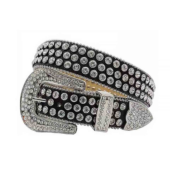 Black Strap With White Rhinestone Belt