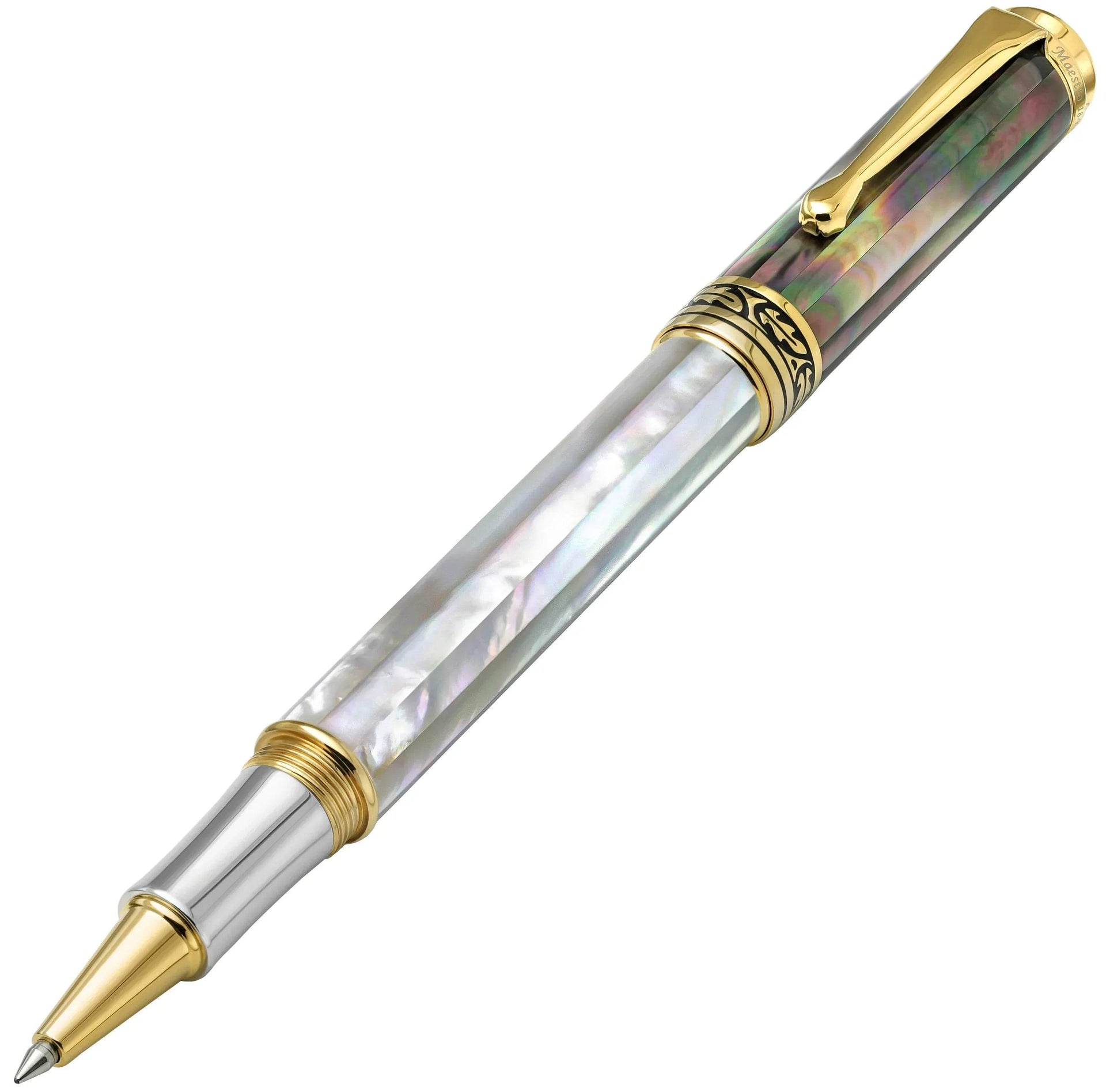 Maestro® White & Black Mother of Pearl Rollerball Pen - 18K Gold Plated - Gifts for You 'n Me
