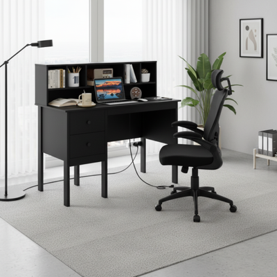 Black 48 inch Computer Desk and Ergonomic Mesh Office Chair Bundle for Home Office