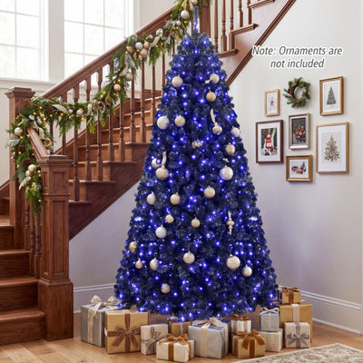 Black Artificial Christmas Halloween Tree with Purple LED Lights-7 ft