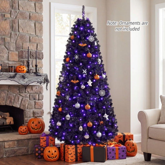 Black Artificial Christmas Halloween Tree with Purple LED Lights-6 ft